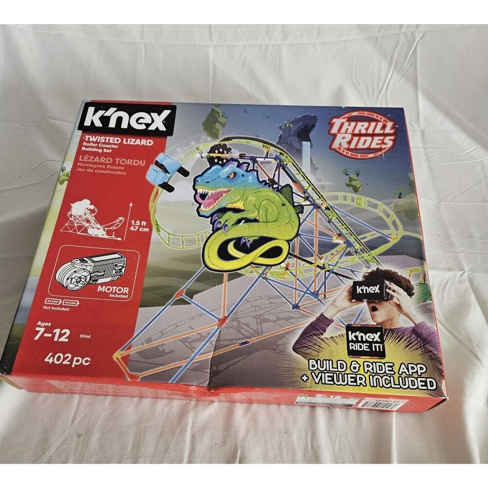 K'Nex Thrill Rides Twisted Lizard Roller Coaster Building Set 402 Pcs Open Box